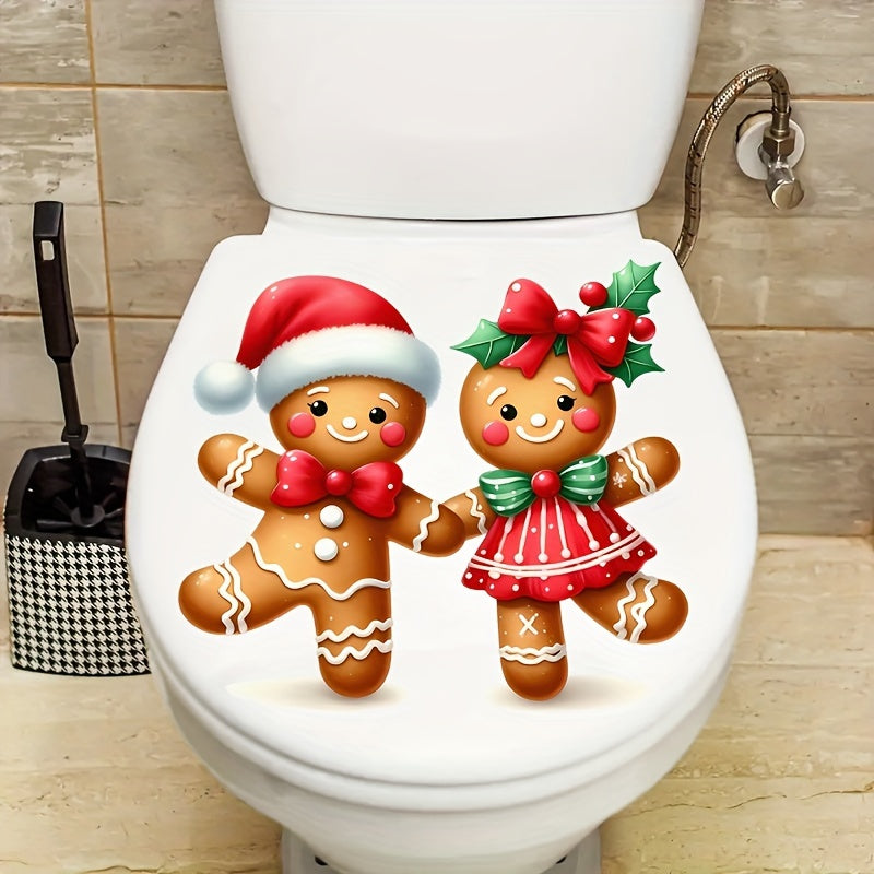 TEMU Christmas Gingerbread For Man Toilet Seat Decal - Self-adhesive, , Bathroom Decor, Single Use, Square Shape, Best For Christmas