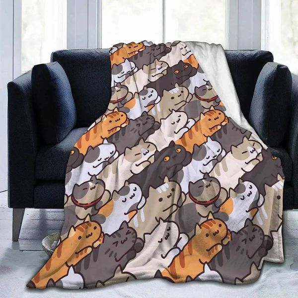 Cartoon Cat Throw Blanket Soft Fleece Blankets Plush Comfy Microfiber Throws Decor for Home Bed Couch Living Room SofaXJ241210