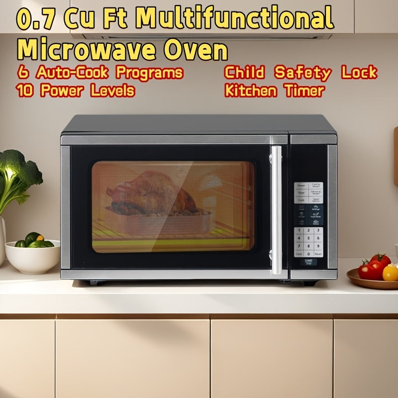 TEMU Smad 0.7 Cu.ft. Microwave, 700 Watts , Led Display, 6 Auto-cook Programs, 10 Power Levels, , Control Panel, Led Lighting And Child Lock,