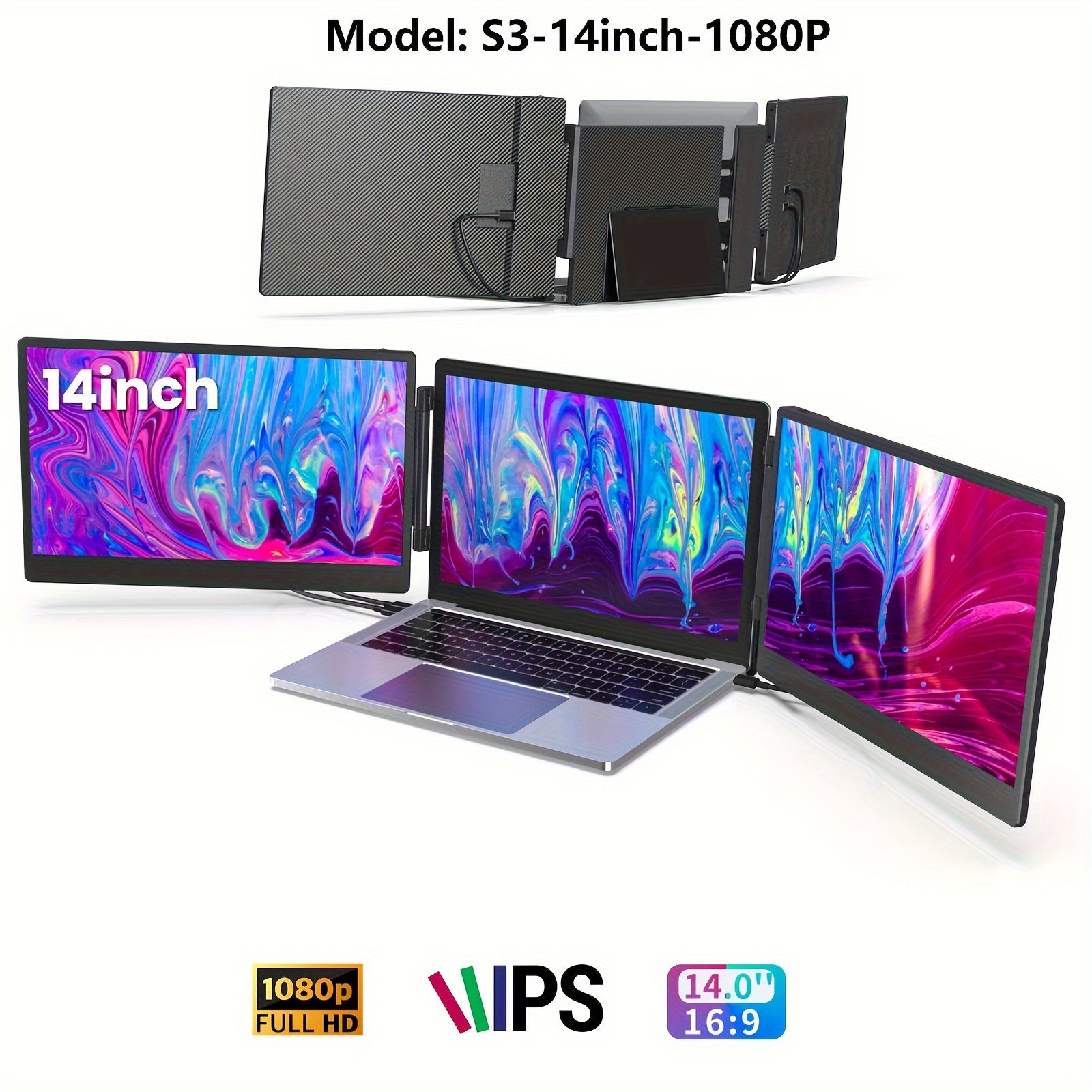 TEMU Laptop Screen Extender, 15.6-14 Inch 1080p Fhd Triple-single Portable Monitor With Built-in Speakers And Adjustable Stand, Ips Display,