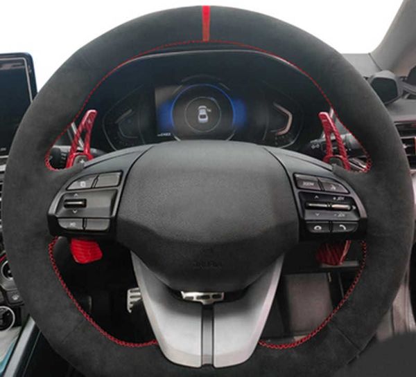 Customized Steering Wheel Cover Suede Braid Car Accessories For Hyundai Elantra 4 2019 2018 2017 2016 Ioniq 2017-2019