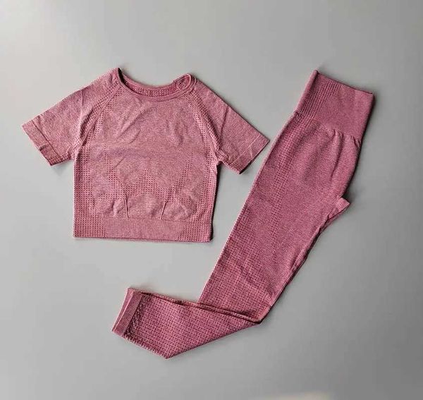 2PCS Mulheres sem costura ioga Conjunto de exercícios para roupas esportivas de roupas esportivas Fitness Sleeve de manga curta Topo de cint