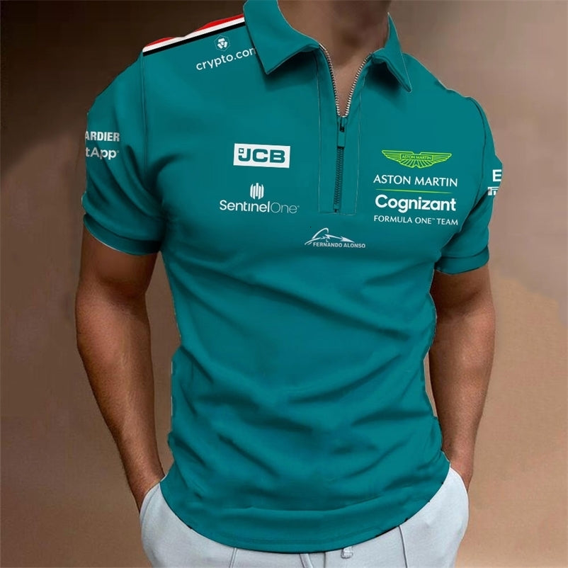 Men&#039;s Polos Fashion Aston Martin Team T-shirts Spanish Racing Driver Fernando Alonso 14 and STROLL 18 Oversized Polo Shirts 230630