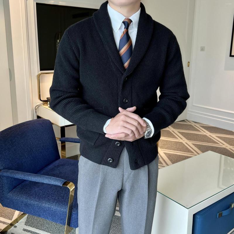 Men&#039;s Sweaters Autumn And Winter High-end Fruit Collar Cardigan British Retro Slim-fit Light Mature Business Knitwear Sweater Jacket Men