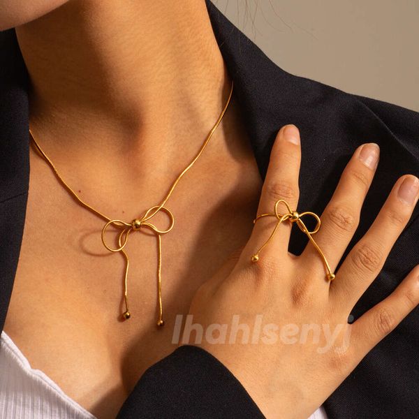 women&#039;s necklace Gold Plated Luxury Brand Pendants Necklaces Bow knot Choker Pendant Designer Necklace Beads Chain Jewelry Accessories