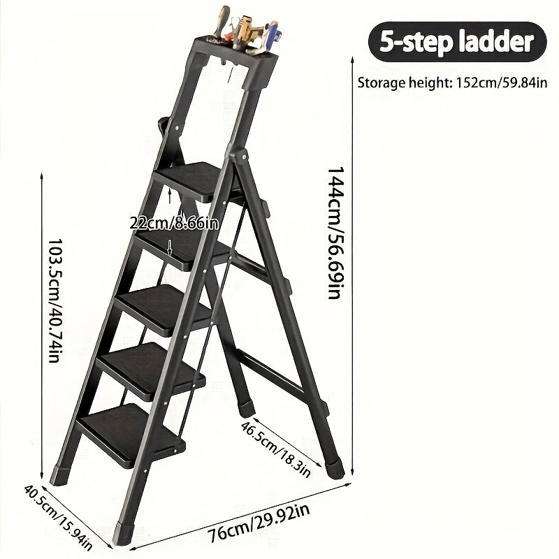 TEMU 3-4- Ladder With Handrail, Folding Metal Step Stool, Portable & Lightweight Ladder, Safety Household Ladder With , For Home, Kitchen And Office
