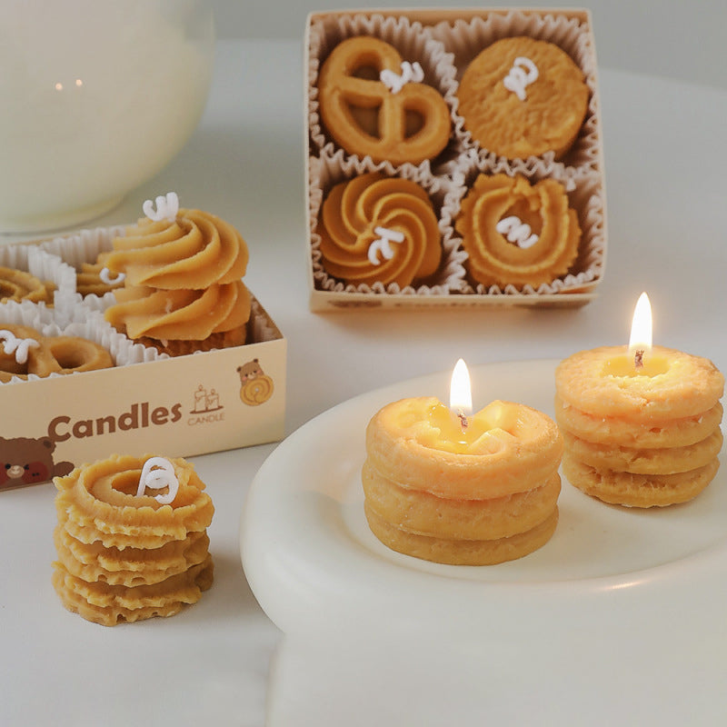 Cookies Aromatherapy Candle Gift Box Souvenir Gift Handmade Cookies Candle Set Soy Wax Decorative Candles for Home-Scented Bath and Body Works Candl