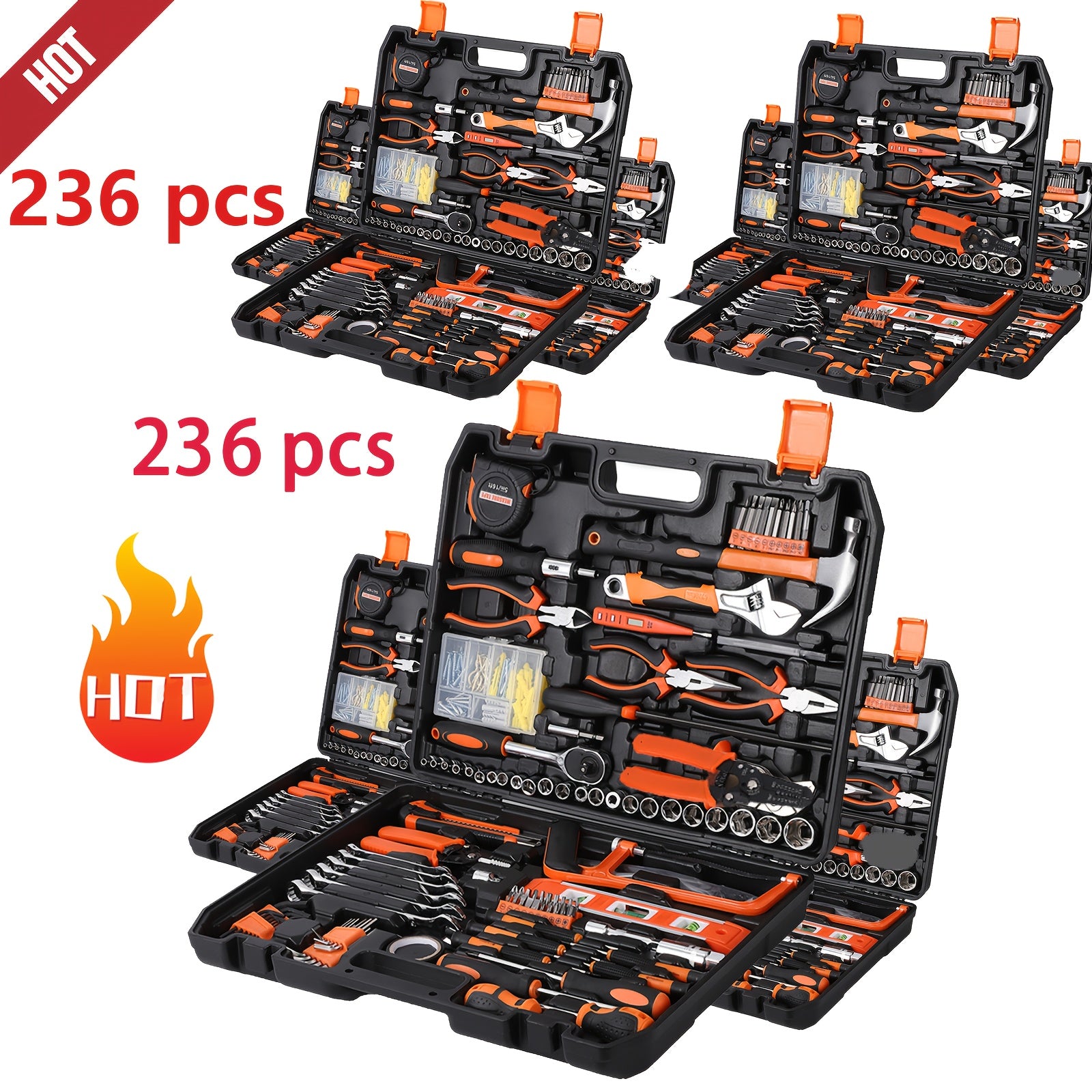 TEMU 236 Socket Wrench Tools, Automotive Repair Tool Combination Kit, Socket Wrench Mixed Tool Set, Manual Tool Kit With Plastic Toolbox Storage Box,