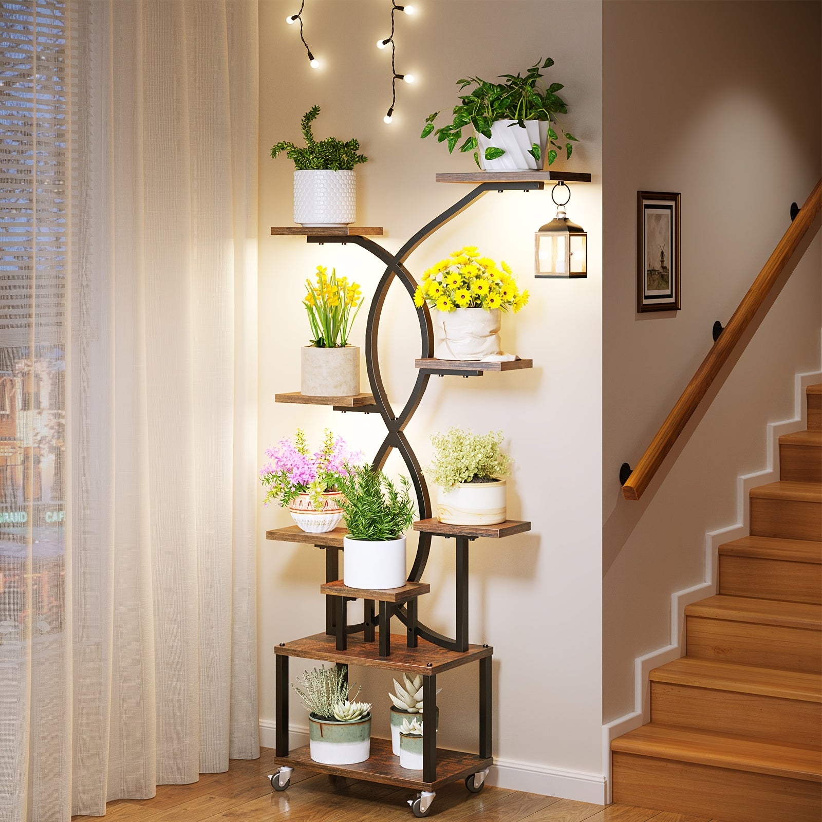 TEMU Plant Stand Indoor With Grow Lights, 8 Tiered Indoor Plant Shelf, 62" Tall Plant Stand For Indoor Plants Multiple, Metal Plant Flower Holder