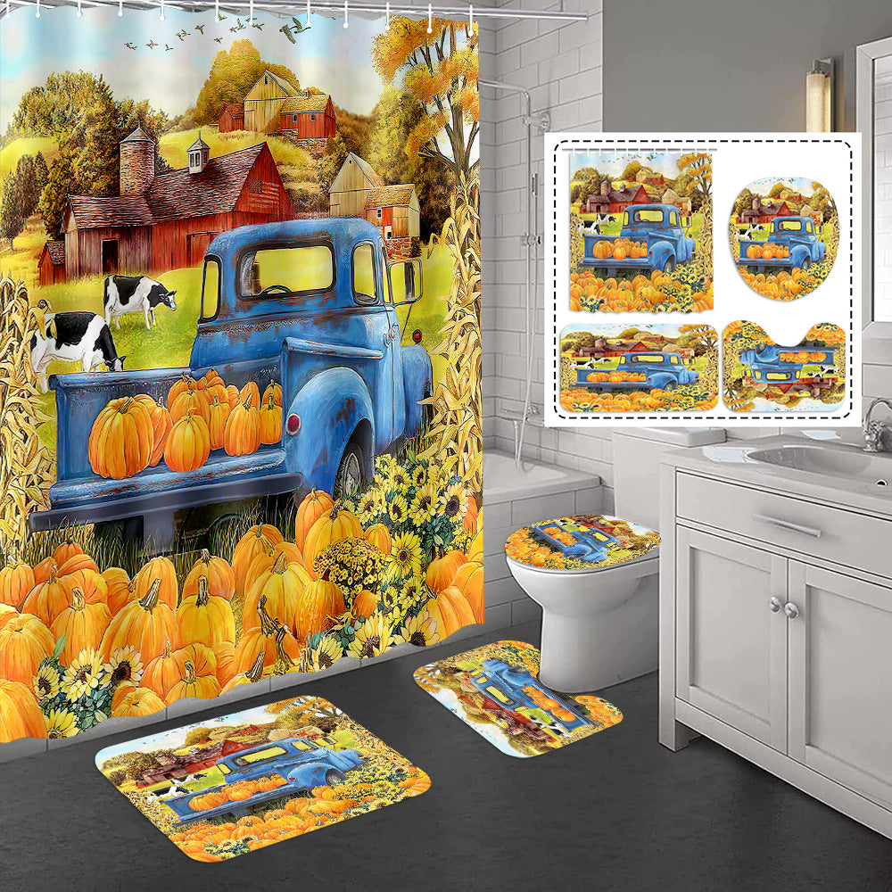 YL-37430 Hot selling shower curtain manufacturer Bomi digital printed polyester shower curtain non-slip mat set