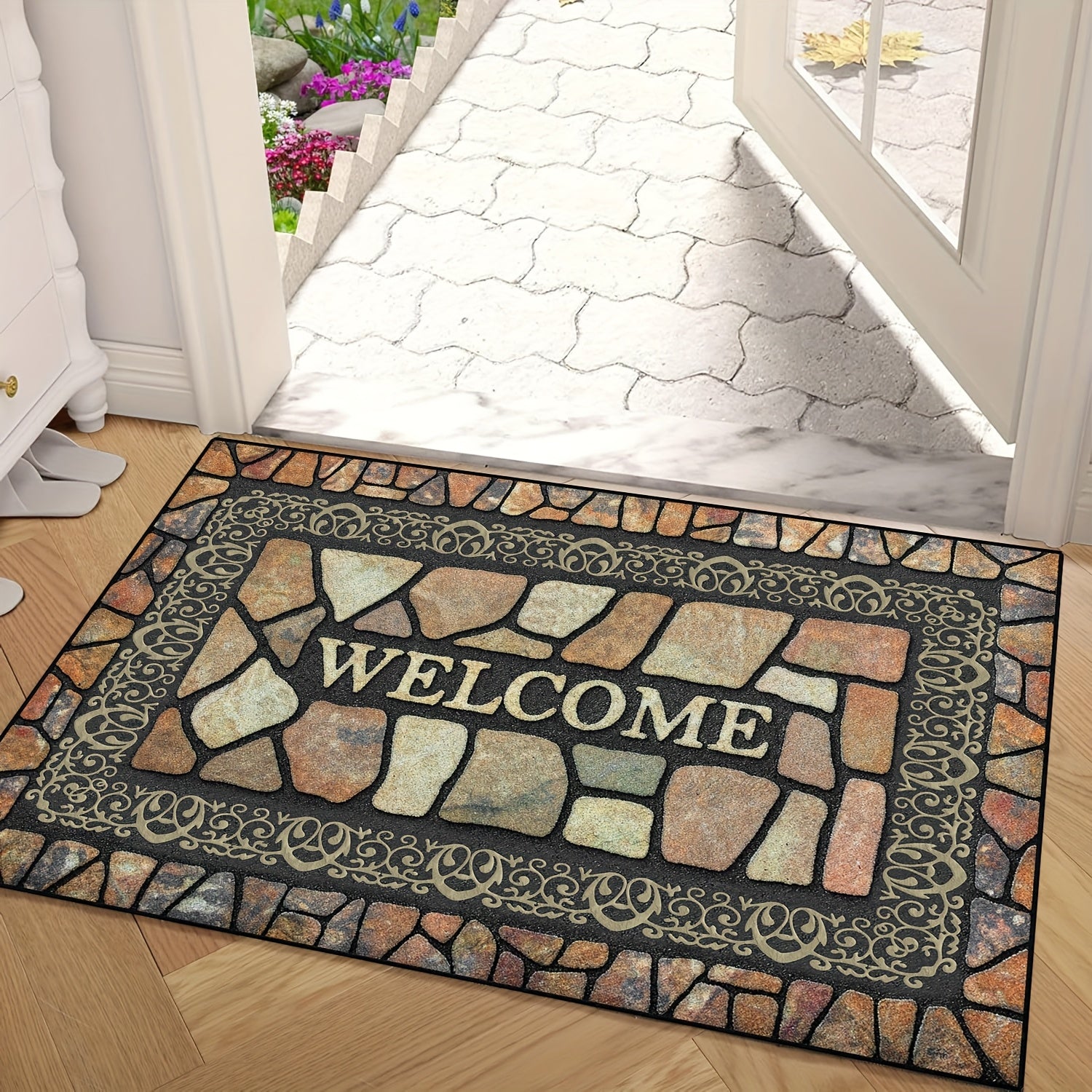 TEMU Stone Pattern Welcome Doormat Non-slip Floor Mats Indoor Outdoor Entrance Carpet Home Decor