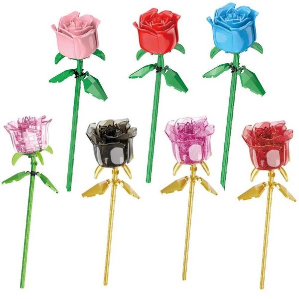 Blocks 2024 City Creativity Potted Plants Flower Rose Model Building Blocks Home Decoration Assemble Bricks Toys Kids Girl Gifts H240104