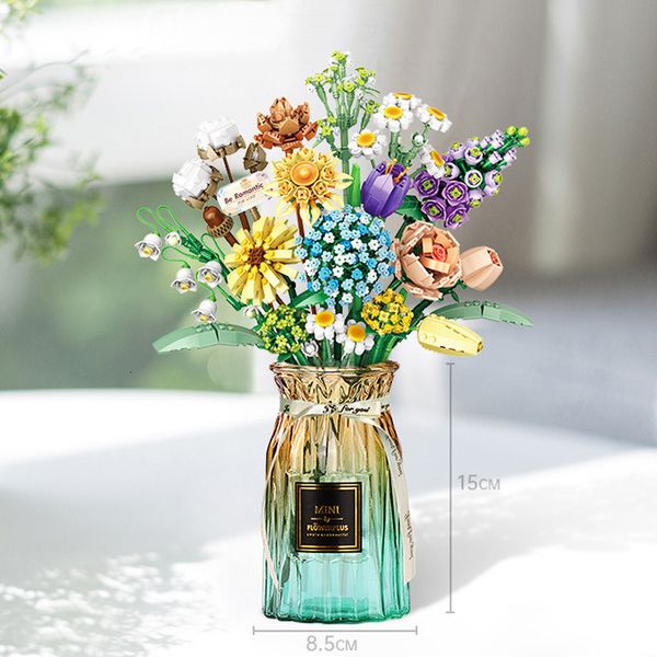 Blocks Building Bouquet 3D Flower Model Children s DIY Interactive Toys Home Decoration Plant Potted Plants for Kids Toy Gifts 221203