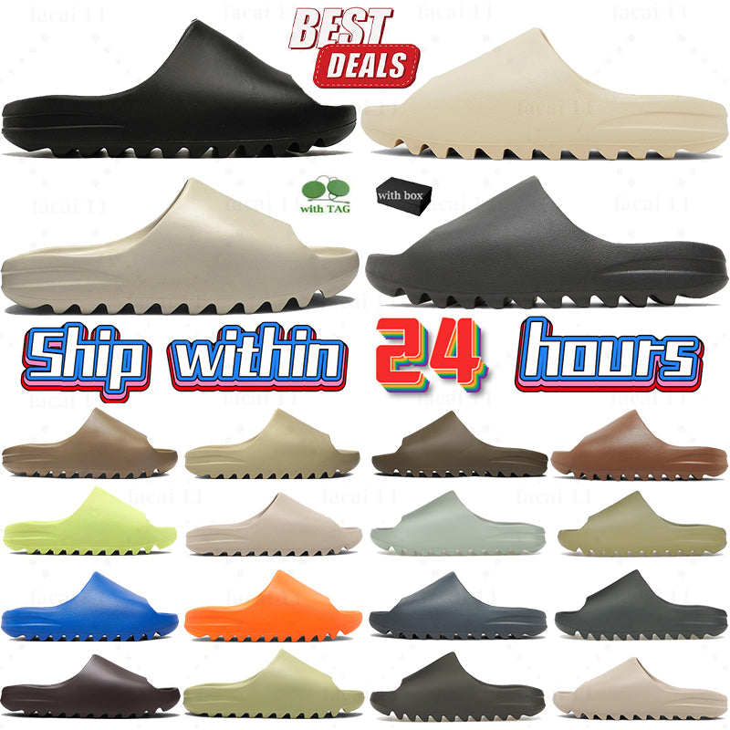 With box Designer Slide Slides Slippers Mens Womens Onyx Slate Slipper Grey Slate Marine Bone Azure Dark Flax Salt Pure Resin Glow Green Ochre Deser