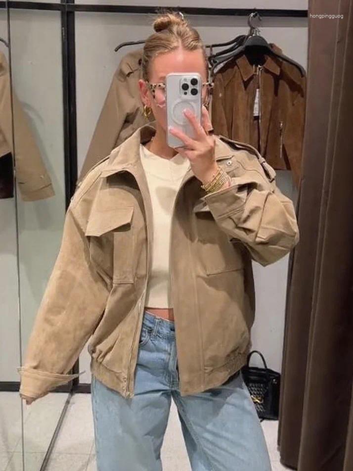 Women&#039;s Jackets Chic Zipper Bomber Coat Fashion Stand Collar Long Sleeve Pocket Female Jacket Lady 2025 Autumn Winter Casual Outerwear