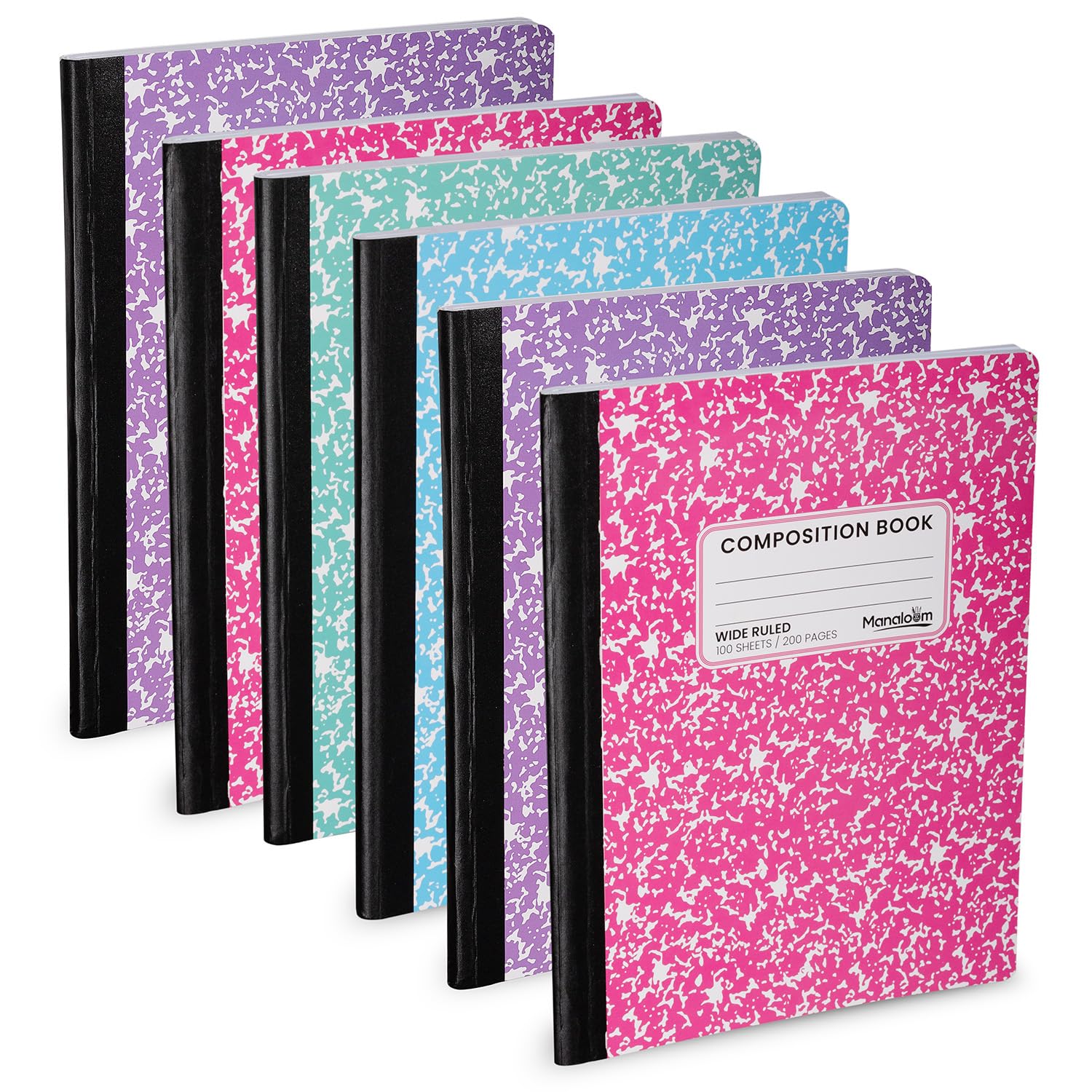 TEMU Wide Ruled Notebook, 9-3-4" X 7-1-2" - Marble Covers - Sheets-200 Pages - Assorted Colors