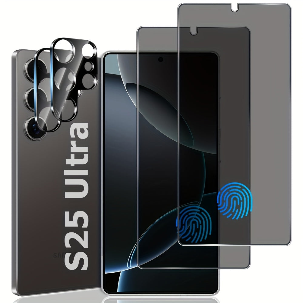 TEMU [4 Pack Set]s25 Ultra Privacy Screen Protector 2 Pack, Camera Lens Protector 2 Pack, Compatible With Fingerprint Unlock, 9h Hardness Tempered