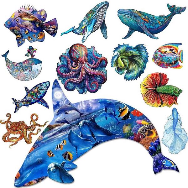 Wh 3d Jigs Wooden Puzzles Toys Underwater World Fish Unique Puzzle Gift Interactive Games Educational Toy Y250207