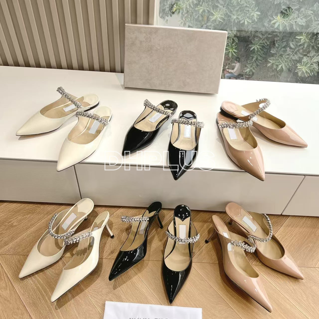 Designer Heeled Mule Heels Womens Dress Shoes London slingback Heel Crystal Strap Pumps Lady Sandals Classic party Wedding shoe Sandal