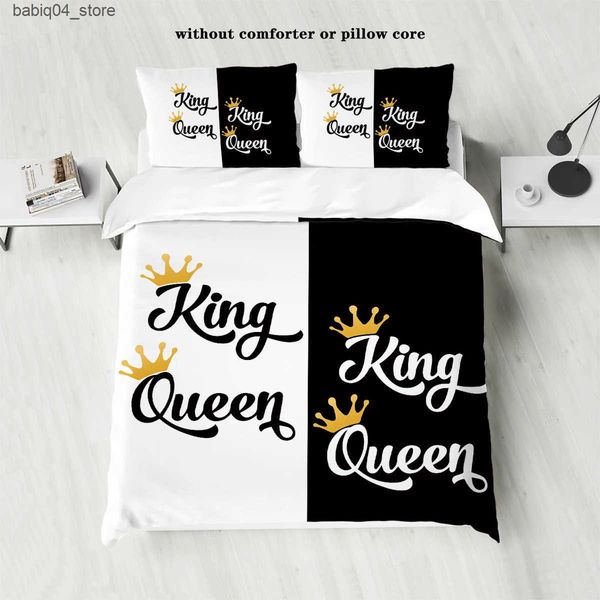 Bedding sets 3-piece down set with black and white crown print pattern (1 down duvet cover+2 cases no core) couple bedding set L240910