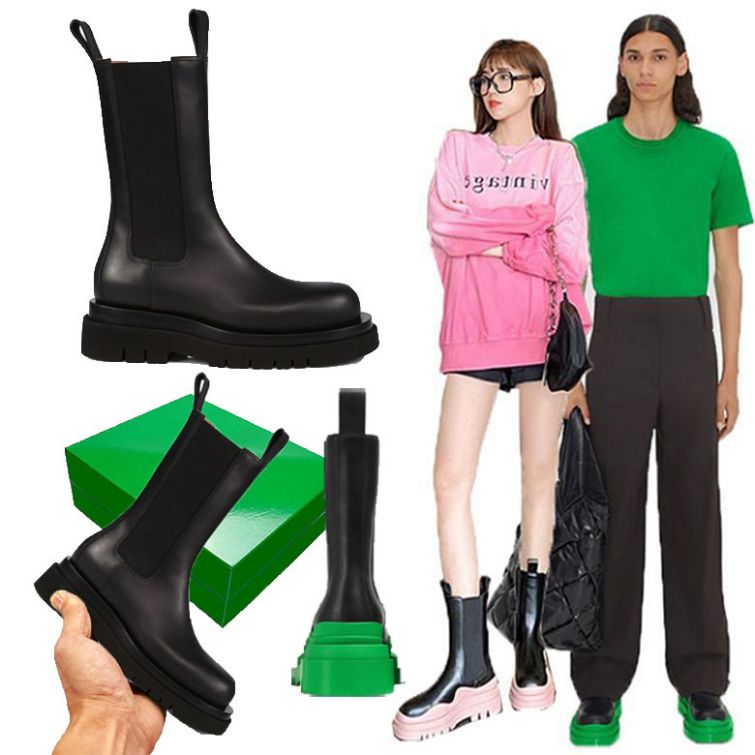 AAA Women Man BOTTEGA classic Black boots luxury Tire Lean Leather Chelsea Women&#039;s booties Men Lug platform chunky shoes lady Knight High-top b