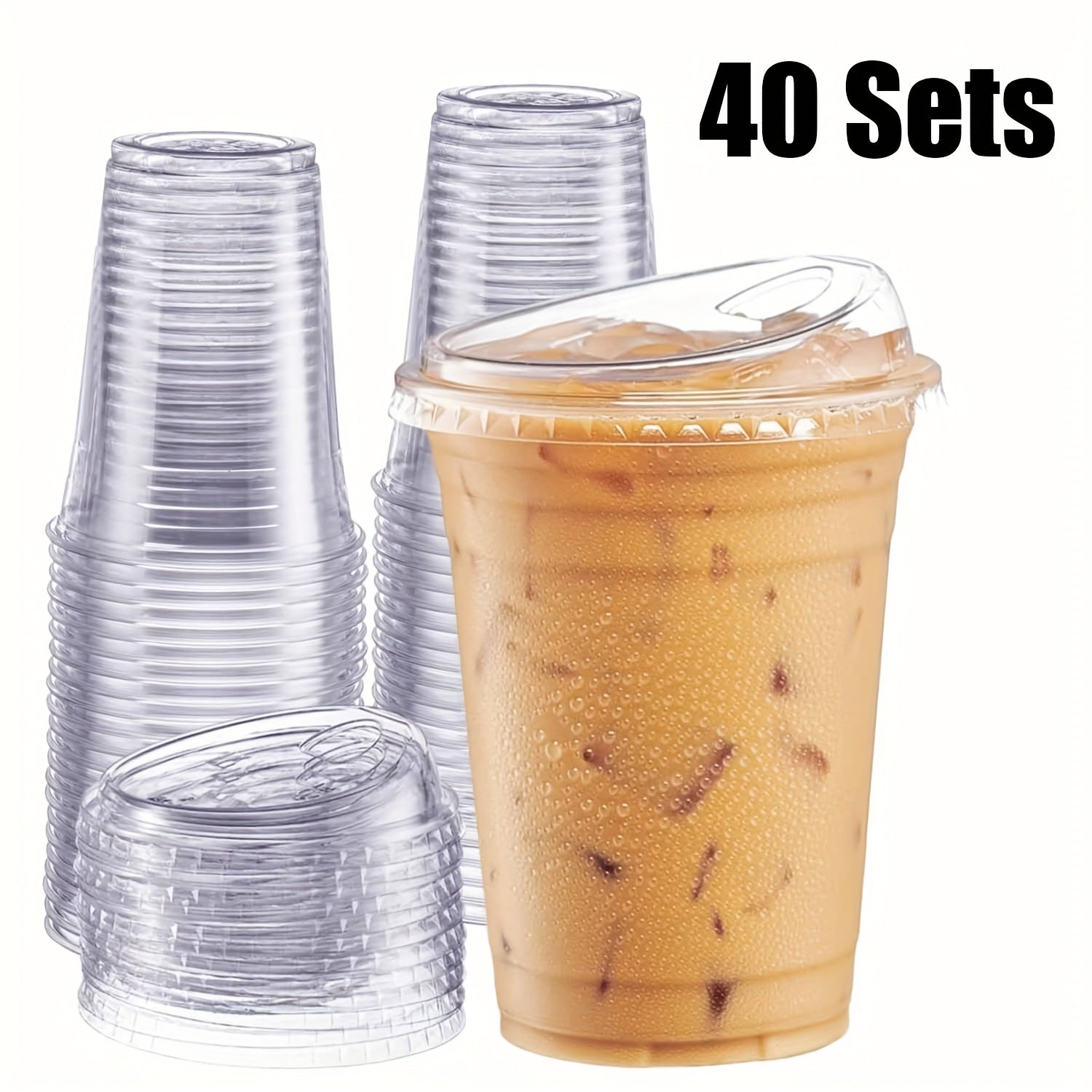 TEMU 40 Sets 16 Oz Plastic Cups With Straw Less Sip Lids, Disposable Iced Coffee Cups With Lids For , Bubble Tea And Cold Beverage, , Parties,