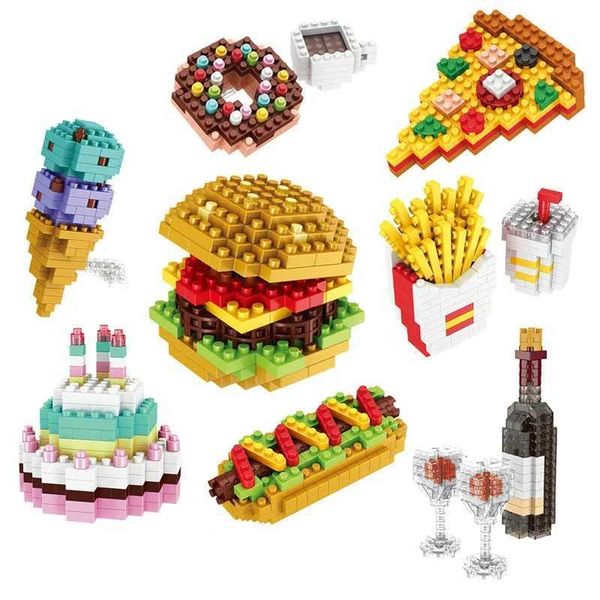 Mini Building Blocks Food Fast Food 3D Model Bricks DIY Burger Fries Wine Miniature Particle Puzzle Children Assembly Toy GiftsC241231