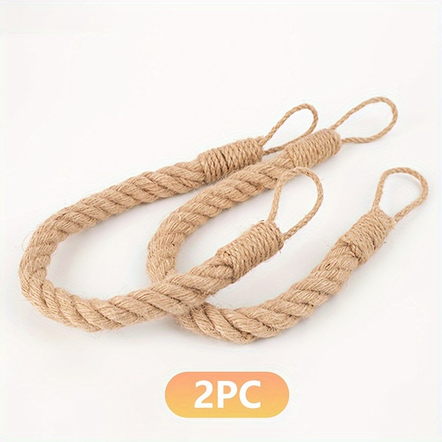 TEMU 1-2pcs Classic Hand-woven Linen Curtain Tiebacks, Punch-free Storage Tape For Drapes And Window Treatments, Brown Finish