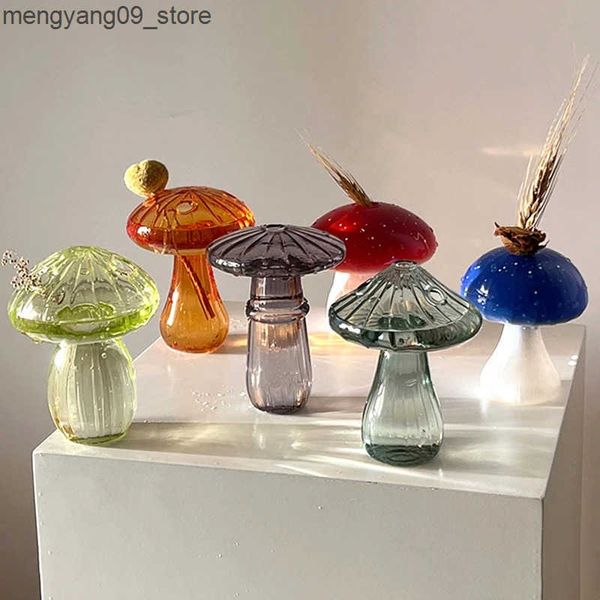 Vases Mushroom Glass Vases Creative Hydroponic Flower Vase Transparent Flower Bottle Home Decor Flower Pot Office Desktop Ornament J241210