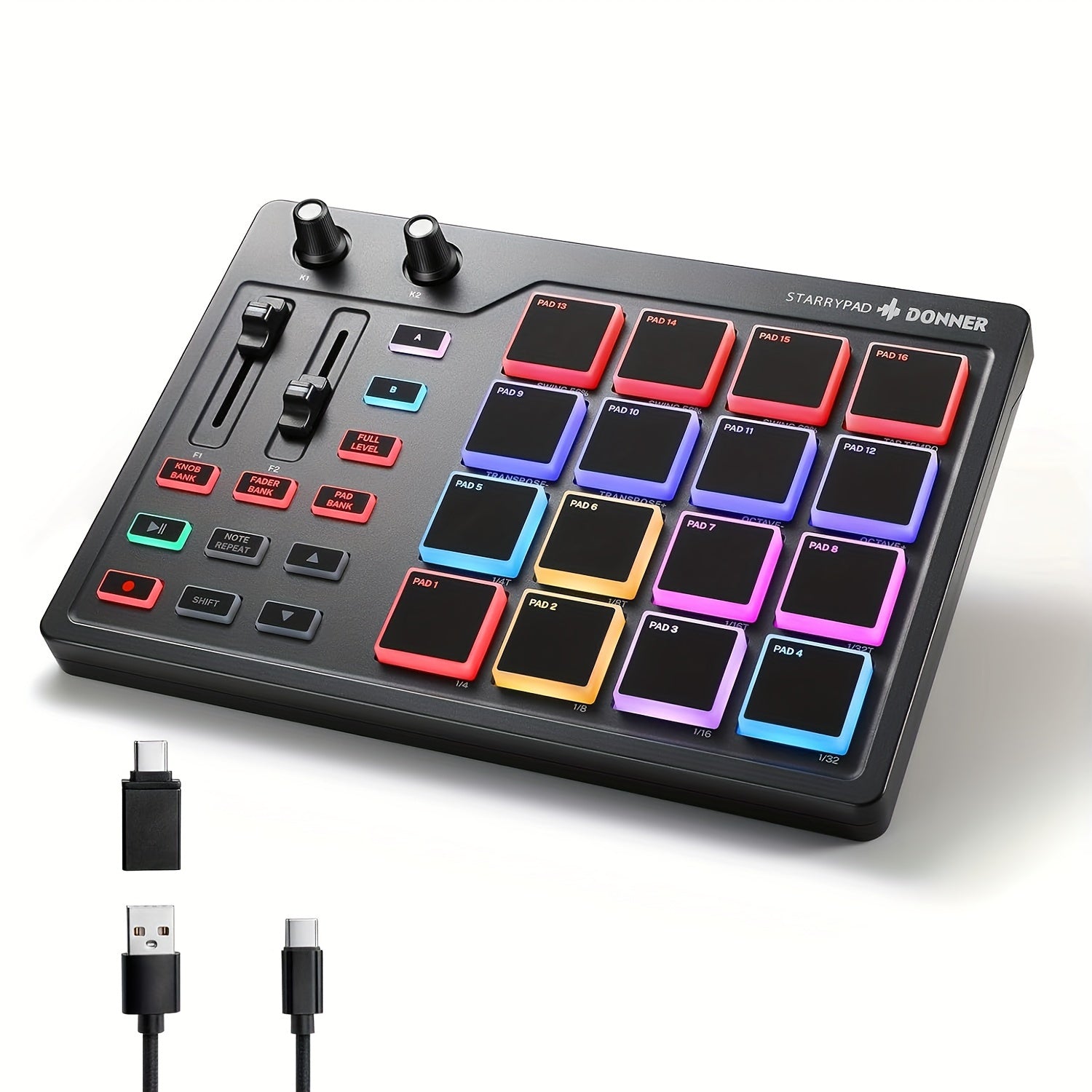 TEMU Donner Midi Controller Pad Beat Maker Machine Professional, Drum Pad With 16 Beat Pads, 2 Assignable & Knobs And Music Production Software, Usb