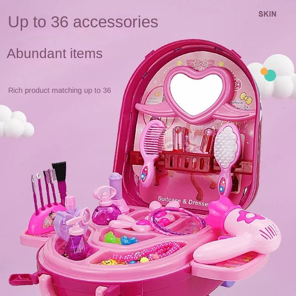 3 in 1Makeup Set Toy for Girl Cosmetics Role Play Princess Dresser Lipstick Eye Shadow Pretend Suitcase Toys Birthday Gifts 240416