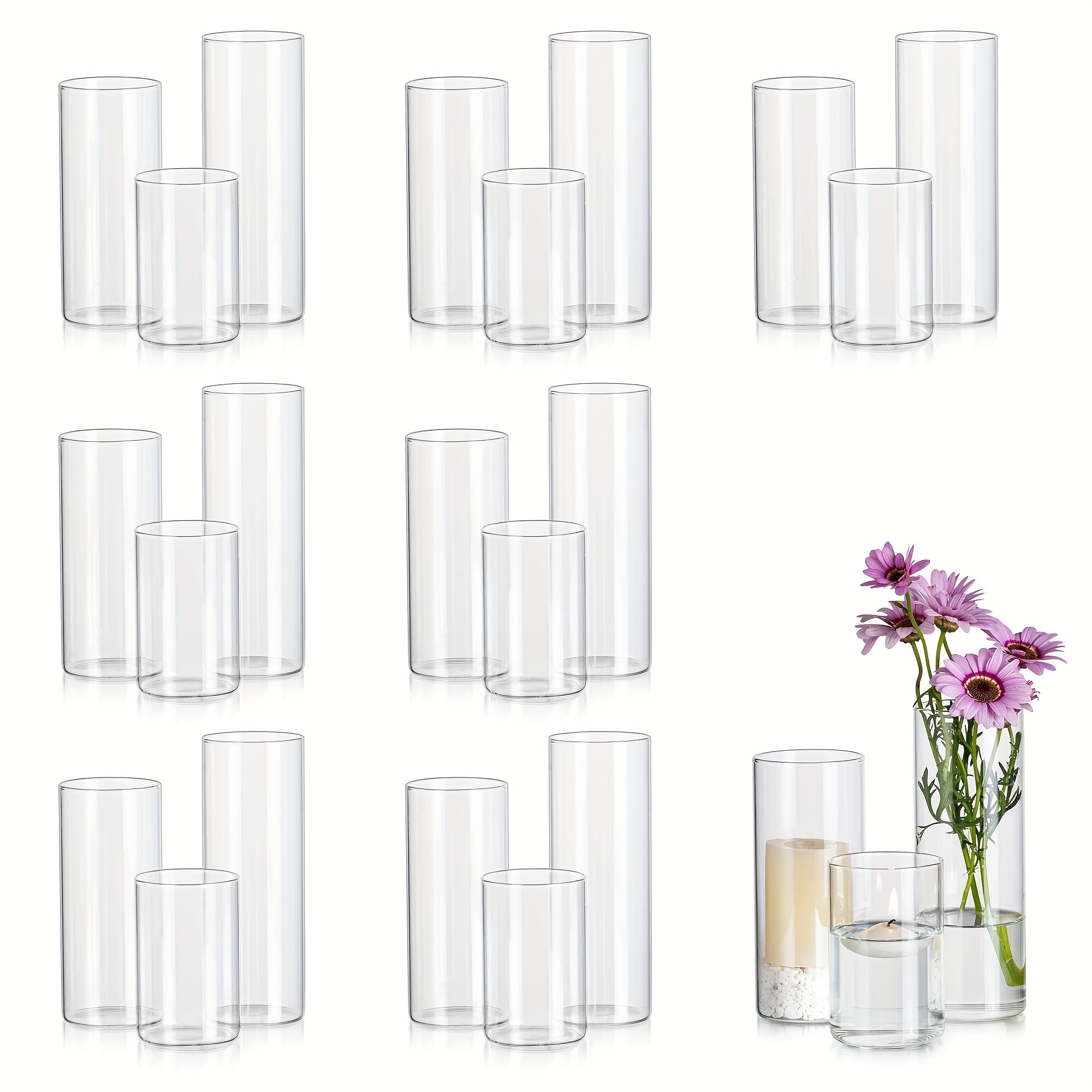 TEMU 24pcs Plastic Cylinder Vases Tall Clear Flower Vases For Centerpieces Hurricane Candle Holder For Home Party Formal Dinners Decorations