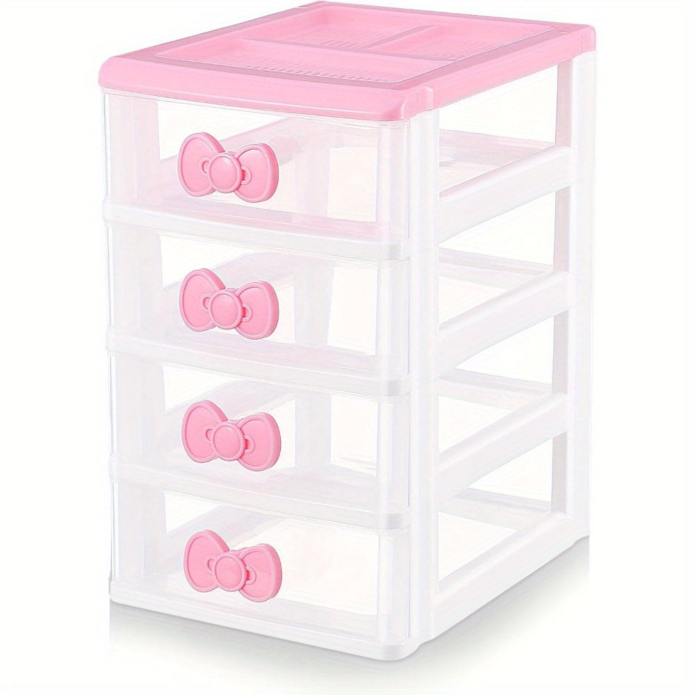 TEMU 4 Layer Pink Desktop Plastic Storage Box, Miscellaneous Storage Cabinet, Drawer Style Cosmetics Storage Box