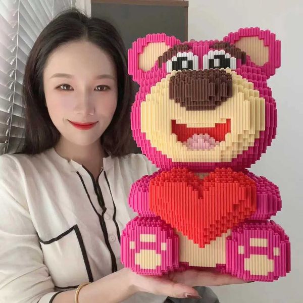 30CM Extra Large Strawberry Bear Block Assembly Toy Small Particle Lotso Girl Student Festival Gift Boy Puzzle BlockT250211