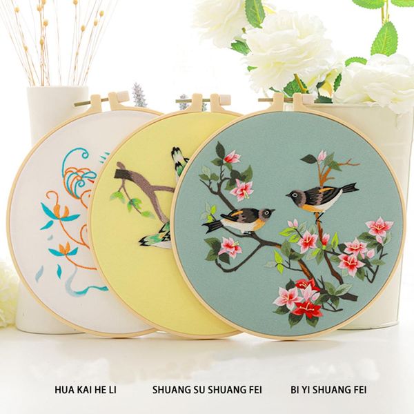 DIY Stamped Embroidery Starter Kit Flowers Plants Pattern Frame Hoop Cross Stitch Punch Needle Embroidery Thread Sewing Craft