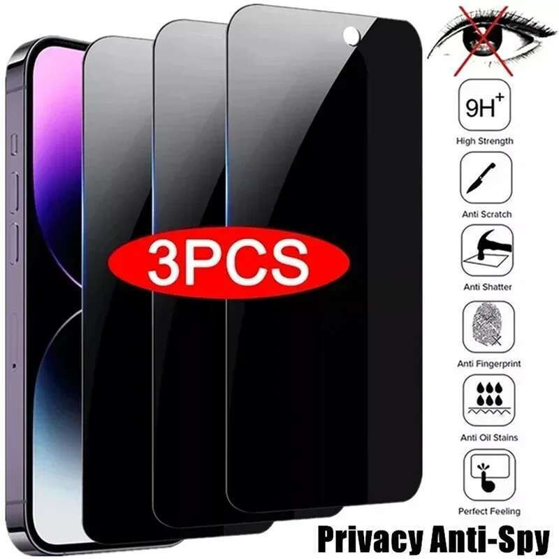 3Pcs Privacy Screen Protector 16 15 14 13 11 12 Pro Max Mini 8 Plus Anti-spy Protective Glass For iPhone XR X XS 16e