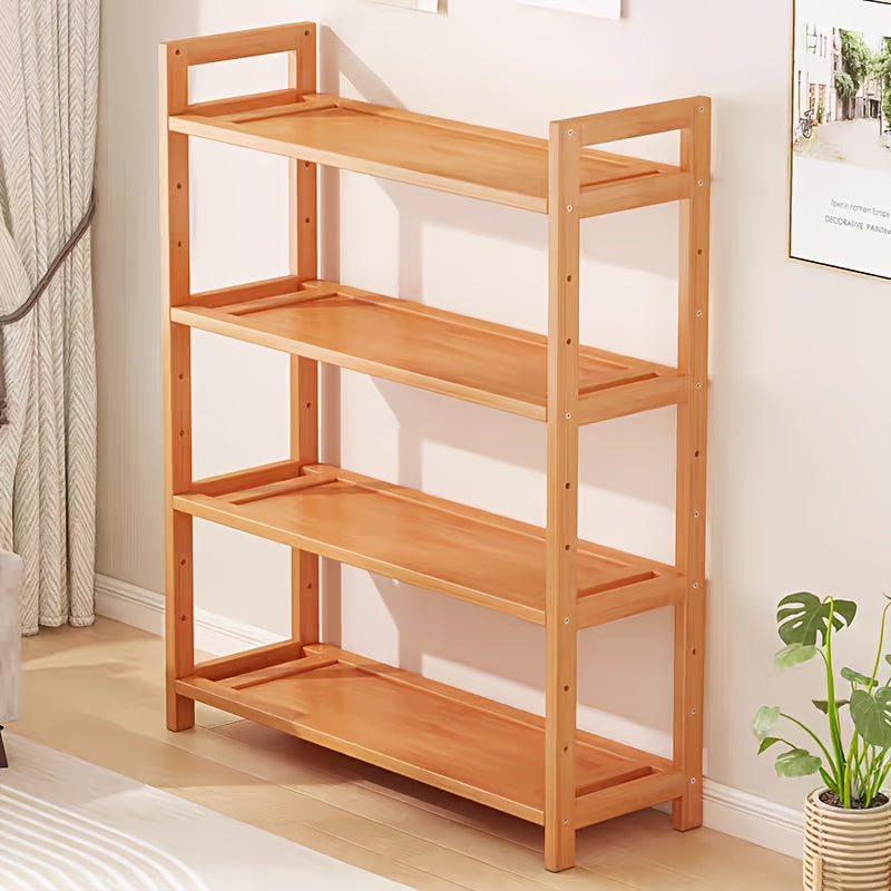 TEMU 4-tier Bamboo Storage Rack - Adjustable Shelf, Freestanding Organizer For Kitchen Cabinet, Bathroom Countertop, Desk Bookshelf, Shoe Rack, Lab