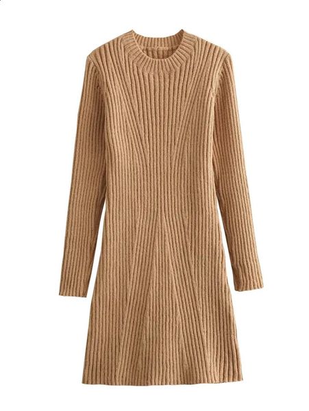 Womens Knitted Dress with Staff Collar Long Sleeves Floral Stretch Wool Skiing Knee Length Sweater Bottom Skiing Fashion Dress 240809