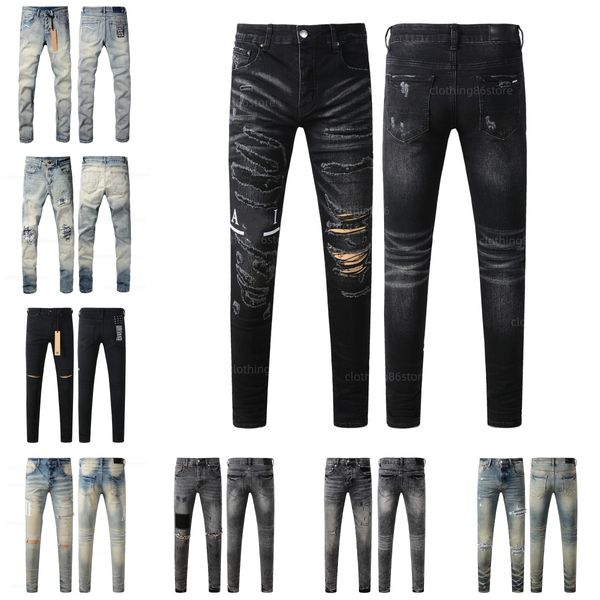 men jeans designer jeans for mens designers jean pants summer hole hight quality Embroidery Denim Trousers Black High-end Quality Straight R