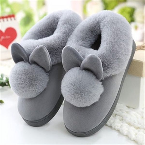 Rabbit Pattern Flat Sandal Solid Color Women Winter Slipper Rubber Fur Slides Soft-soled Slip On Sandals