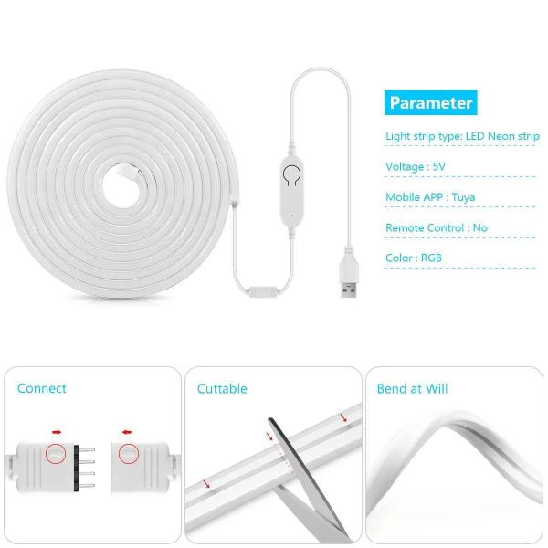 LED Strips LED Strips RGB Light Wifi Smart lamp Outdoor Neon Led Lights for Bedroom Wireless luces led inteligentes for Tuya Smart Life APP