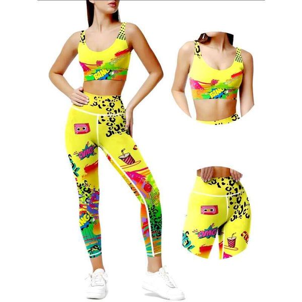 New Fashion Printed High Elastic Sports Hip Lift Running Suit Fiess Tights Yoga Clothing Women Workout Set