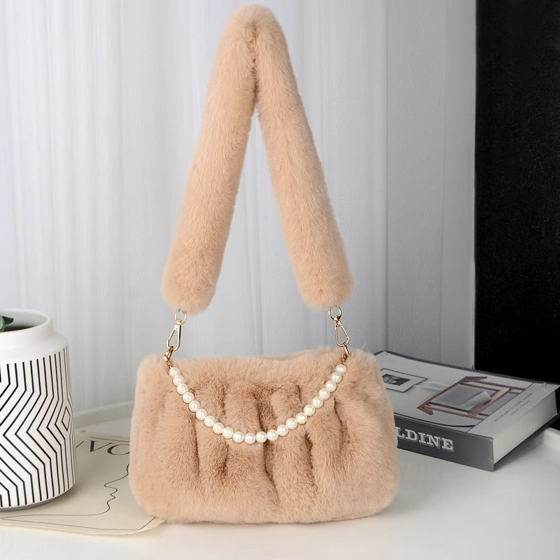 S222M One-shoulder underarm bag plush bag ladies autumn and winter niche fashion trend mobile phone handbag versatile