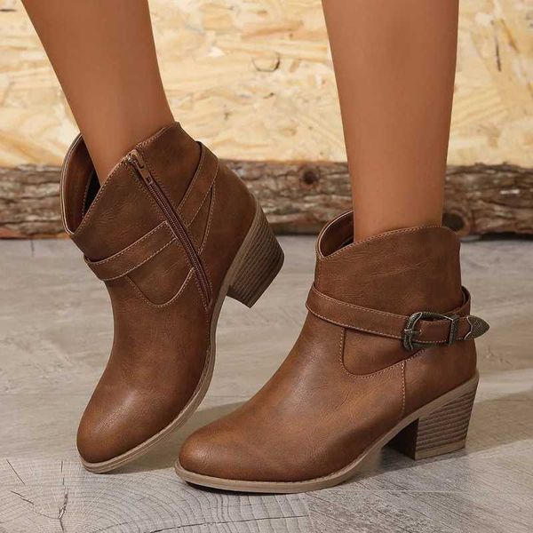 Womens platform boots elegant womens high heels autumn 2023 Coshift high heels round toe waterproof short bucket Y241019