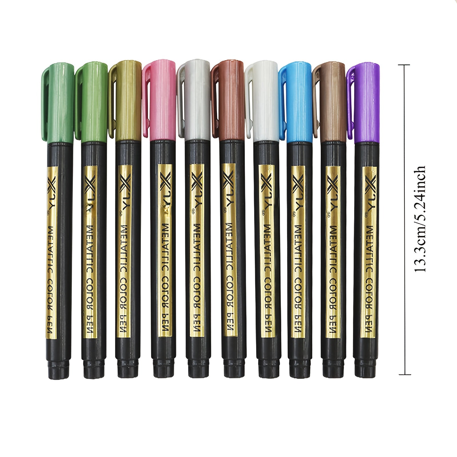 TEMU 10-pack Metalic Markers - Waterproof & Oil-resistant Tips, Medium Point For Plastic-ceramic-wood-glass - Diy Art Supplies For Card Making,