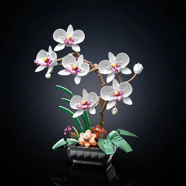 Blocks JAKI Flower Building Block 581PCS Phalaenopsis Potted Plant Simulation Plant Bonsai Ornament Puzzle Assembled Toy for Girl GiftsL475