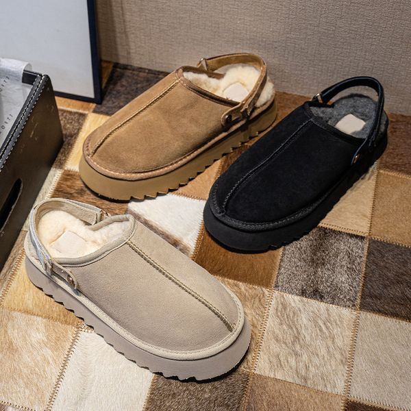 Designer Womens Snow Boots Luxury Sandals Thick Velvet Slippers Thick Soles Slides Magic Tape Toe Cover Fur Shoes