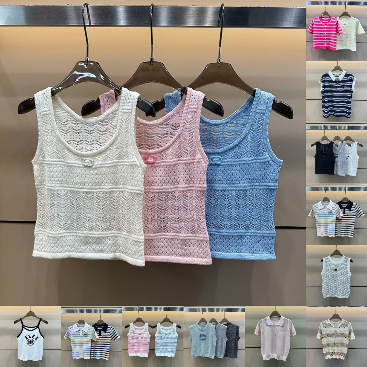 Knitted Lapel Tops Luxury Women Casual Short Sleeve Tees Brand Embroidery Knitted Vest Summer Sleeveless Breathable Tanks Outdoor Elegant Slim Sweat