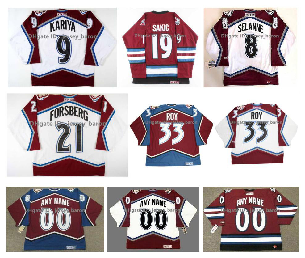 CCM Avalanche PAUL KARIYA Hockey Jersey ROB BLAKE TEEMU SELANNE THEOREN FLEURY Joe Sakic Claude Lemieux PETER FORSBERG Patrick Roy RAY BOURQUE Red W