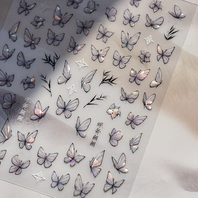 TEMU 1pc 5d Nail Art Stickers - Glitter & Design With Black Border, Iridescent Manicure Decals For Diy Nail Art, Self-adhesive & Shimmering